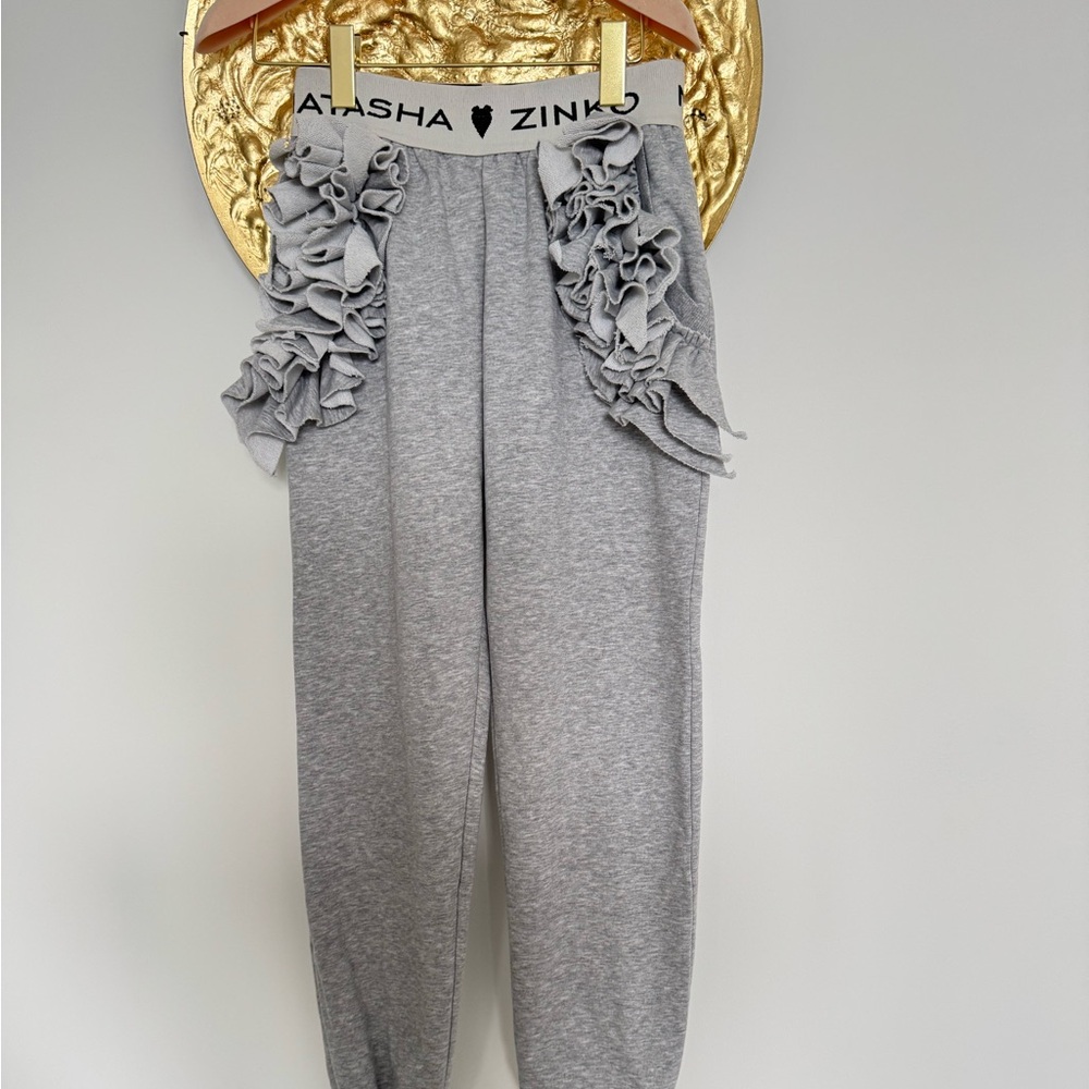 Natasha Zinko Gray Ruffle-Trimmed sweat Pants
